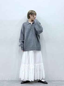 「アイテム（ポロシャツ、グレー系）」を使った、たけおさん（レディース・157cm）の冬コーディネート