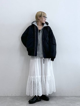 「アイテム（ダウンジャケット/コート）」を使った、たけおさん（レディース・157cm）の秋コーディネート