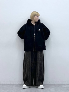 「RAGEBLUE（レイジブルー）のVintage ３D Curve Barrel Denim Pants/ヴィンテージ加工/3Dカーブバレルデニムパンツ（デニムパンツ、ブラウン系）」を使った、たけおさん（レディース・157cm）の春コーディネート
