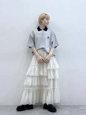 「RAGEBLUE（レイジブルー）の抗菌・防臭/トラックソール厚底コインローファー（ローファー、ブラック系）」を使った、たけおさん（レディース・157cm）の春コーディネート