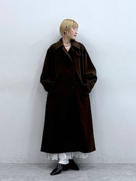 「アイテム（ステンカラーコート）」を使った、たけおさん（レディース・157cm）の秋コーディネート