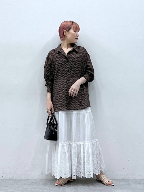 ブラウス シャツ 袖シャーリングBIGチェックシアーシャツ レディース 袖シャーリングBIGチェックシアーシャツ（シャツ/ブラウス