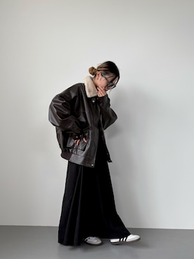 「アイテム（ライダースジャケット）」を使った、あんさん（レディース・155cm）の秋コーディネート