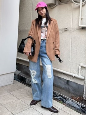「AZUL by moussy（アズールバイマウジー）のアイテム（シューズ）」を使った、AZUL BY MOUSSYさん（レディース・160cm）の冬コーディネート