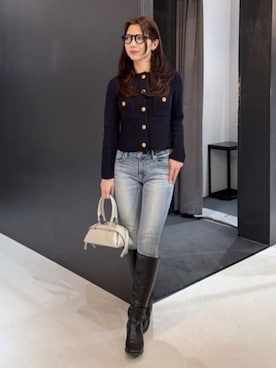「AZUL by moussy（アズールバイマウジー）のアイテム（カーディガン/ボレロ）」を使った、AZUL BY MOUSSYさん（レディース・160cm）の冬コーディネート