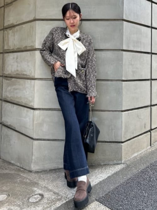 セール】ツイードライクニットカーディガン（カーディガン/ボレロ