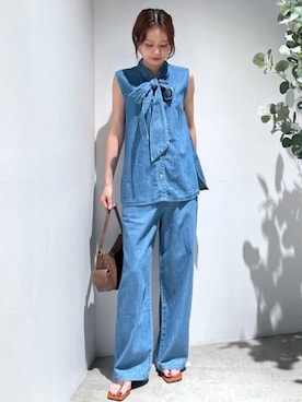 「AZUL by moussy（アズールバイマウジー）のトングミュールサンダル（サンダル、イエロー系）」を使った、AZUL BY MOUSSYさん（レディース・161cm）の夏コーディネート