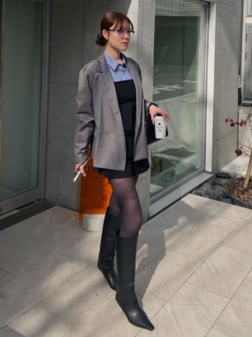 ローヒールロングブーツ