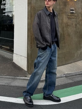 「AZUL by moussy（アズールバイマウジー）のアイテム（シューズ）」を使った、AZUL BY MOUSSYさん（メンズ・177cm）の冬コーディネート