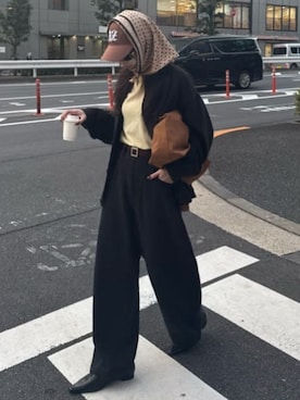 「AZUL by moussy（アズールバイマウジー）のアイテム（スラックス）」を使った、AZUL BY MOUSSYさん（レディース・160cm）の冬コーディネート