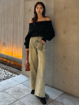 「AZUL by moussy（アズールバイマウジー）のアイテム（デニムパンツ）」を使った、AZUL BY MOUSSYさん（レディース・160cm）の秋コーディネート