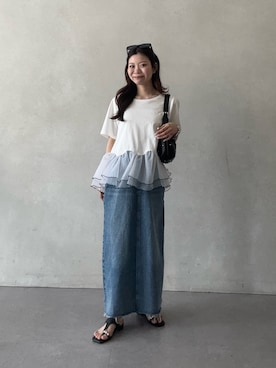 「prose verse（プロズヴェール）のバックスリットデニムナロースカート（スカート、ブルー系）」を使った、まりんさん（レディース・148cm）の春コーディネート