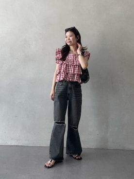 「prose verse（プロズヴェール）のTストラップトングサンダル（サンダル、ブラック系）」を使った、まりんさん（レディース・148cm）の春コーディネート