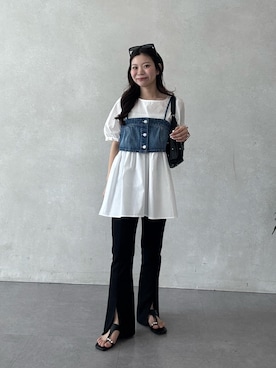 「prose verse（プロズヴェール）の【-3kg見え！】フロントスリットスーパーストレッチパンツ（その他パンツ、ブラック系）」を使った、まりんさん（レディース・148cm）の春コーディネート