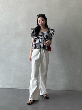 「prose verse（プロズヴェール）のストレッチスリムストレートツイルパンツ（その他パンツ、ホワイト系）」を使った、まりんさん（レディース・148cm）の春コーディネート