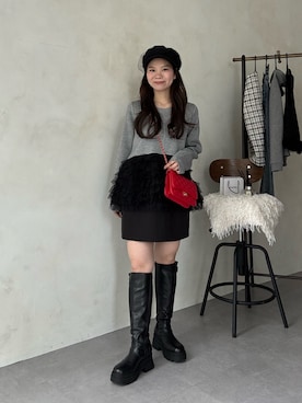 「アイテム（キャスケット）」を使った、まりんさん（レディース・148cm）の冬コーディネート