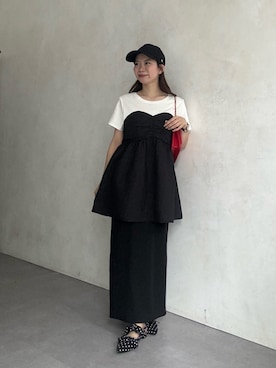 「prose verse（プロズヴェール）のメタルチャームツイルキャップ（キャップ、ブラック系）」を使った、まりんさん（レディース・148cm）の春コーディネート
