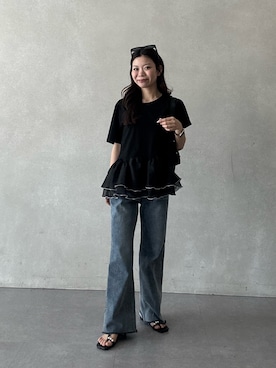 「prose verse（プロズヴェール）のストレッチスリムストレートデニム（デニムパンツ、ブルー系）」を使った、まりんさん（レディース・148cm）の春コーディネート