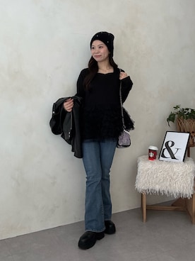 「アイテム（ライダースジャケット）」を使った、まりんさん（レディース・148cm・20代）の冬コーディネート