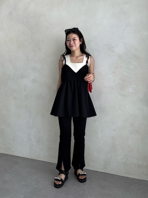 【MOMO SELECT】肩リボンVネックペプラムビスチェ