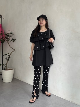 「prose verse（プロズヴェール）のTストラップトングサンダル（サンダル、ブラック系）」を使った、まりんさん（レディース・148cm）の春コーディネート