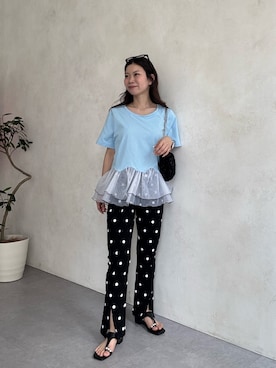 「prose verse（プロズヴェール）のTストラップトングサンダル（サンダル、ブラック系）」を使った、まりんさん（レディース・148cm）の春コーディネート