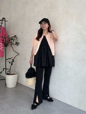 「prose verse（プロズヴェール）のメタルチャームツイルキャップ（キャップ、ブラック系）」を使った、まりんさん（レディース・148cm）の春コーディネート