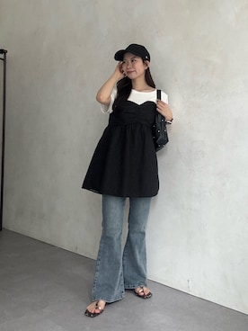 「prose verse（プロズヴェール）のメタルチャームツイルキャップ（キャップ、ブラック系）」を使った、まりんさん（レディース・148cm）の春コーディネート