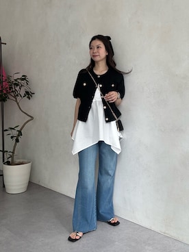 「prose verse（プロズヴェール）のウエストゴムストレッチセミフレアデニム（デニムパンツ、ブルー系）」を使った、まりんさん（レディース・148cm）の春コーディネート