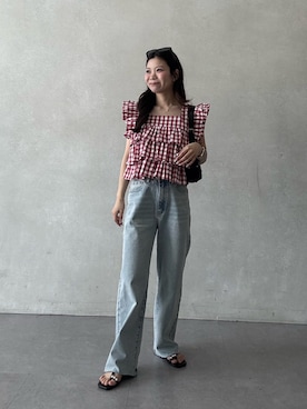 「prose verse（プロズヴェール）の【MOMO】ストレッチスリムストレートデニム（デニムパンツ、ブルー系）」を使った、まりんさん（レディース・148cm）の春コーディネート