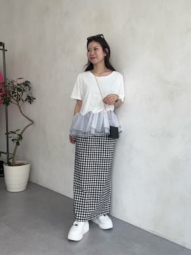 「prose verse（プロズヴェール）のプラットフォームスニーカー（スニーカー、ホワイト系）」を使った、まりんさん（レディース・148cm）の春コーディネート