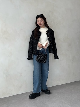 「アイテム（ノーカラージャケット）」を使った、まりんさん（レディース・148cm）の秋コーディネート