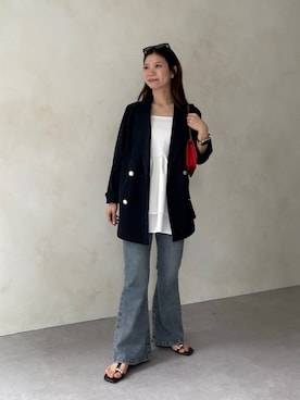 「prose verse（プロズヴェール）の金ボタンテーラードジャケット（テーラードジャケット、ブルー系）」を使った、まりんさん（レディース・148cm）の春コーディネート