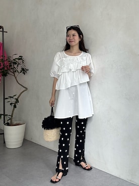 「prose verse（プロズヴェール）のTストラップトングサンダル（サンダル、ブラック系）」を使った、まりんさん（レディース・148cm）の春コーディネート