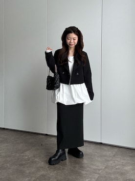 「アイテム（テーラードジャケット、ブラック系）」を使った、まりんさん（レディース・148cm）の秋コーディネート