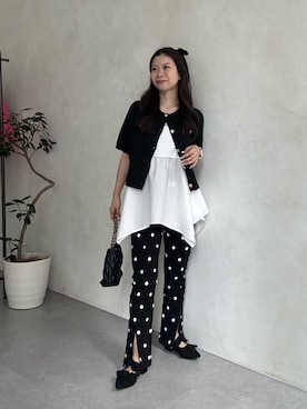 「prose verse（プロズヴェール）のWストラップリボンミュール（パンプス、ブラック系）」を使った、まりんさん（レディース・148cm）の春コーディネート