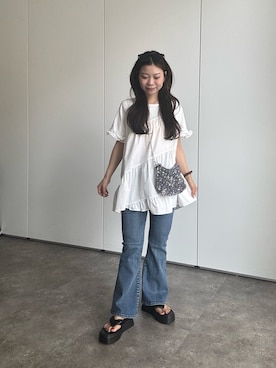 「アイテム（デニムパンツ）」を使った、まりんさん（レディース・148cm）の夏コーディネート