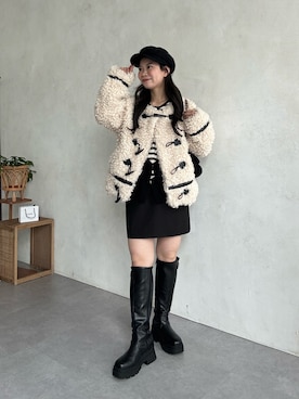 「prose verse（プロズヴェール）のチュールレイヤードキャスケット（キャスケット）」を使った、まりんさん（レディース・148cm）の冬コーディネート