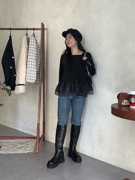 「アイテム（キャスケット）」を使った、まりんさん（レディース・148cm）の秋コーディネート