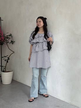 「prose verse（プロズヴェール）のパールヒールサンダル（サンダル、ブラック系）」を使った、まりんさん（レディース・148cm）の春コーディネート