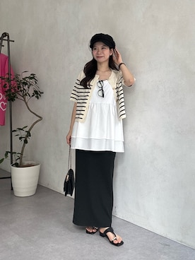 「prose verse（プロズヴェール）のミニチェーンショルダーバッグ（トートバッグ、ブラック系）」を使った、まりんさん（レディース・148cm）の春コーディネート