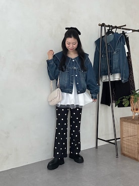 「アイテム（デニムジャケット）」を使った、まりんさん（レディース・148cm）の夏コーディネート