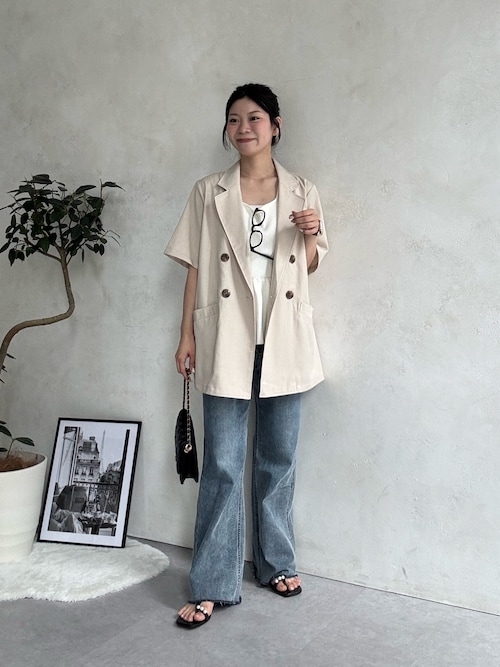 リネンタッチWボタン半袖シャツジャケット