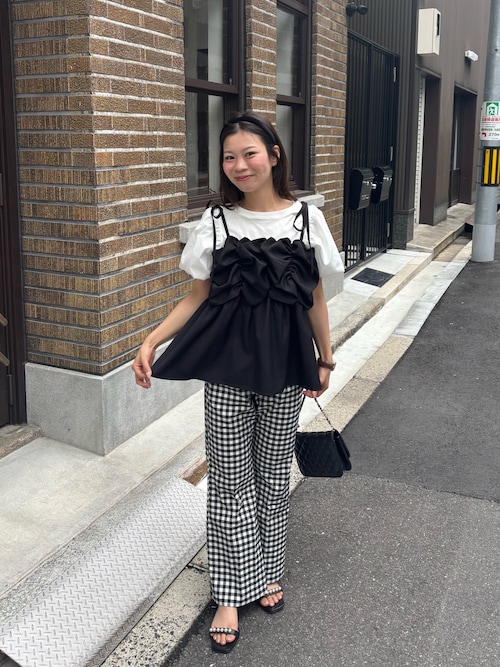スーパーストレッチギンガムフレアパンツ