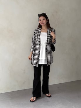 「prose verse（プロズヴェール）のストレッチギンガムチェックジャケット（テーラードジャケット、ブラック系）」を使った、まりんさん（レディース・148cm）の春コーディネート