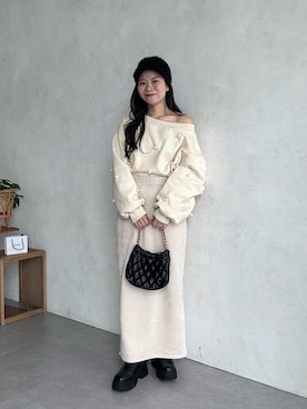 「アイテム（スカート、ベージュ系）」を使った、まりんさん（レディース・148cm）の冬コーディネート