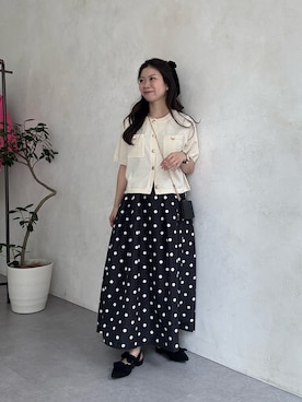 「prose verse（プロズヴェール）の【ドット/ギンガム】ボリュームタフタフレアスカート（スカート、ブラック系）」を使った、まりんさん（レディース・148cm）の春コーディネート