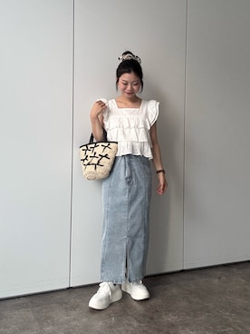 「アイテム（かごバッグ）」を使った、まりんさん（骨格ウェーブ・レディース・148cm）の夏コーディネート