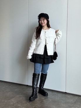 「アイテム（ノーカラージャケット）」を使った、まりんさん（レディース・148cm・20代）の秋コーディネート