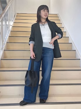 「アイテム（ノーカラージャケット）」を使った、MEIさん（レディース・154cm）の秋コーディネート